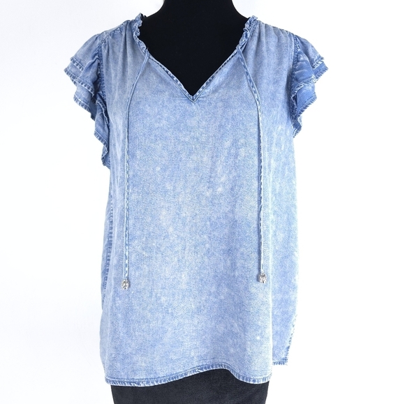 Jane and Delancey Tops - Jane + Delancy Tiered Distressed Flutter Sleeve Lyocel top Medium
